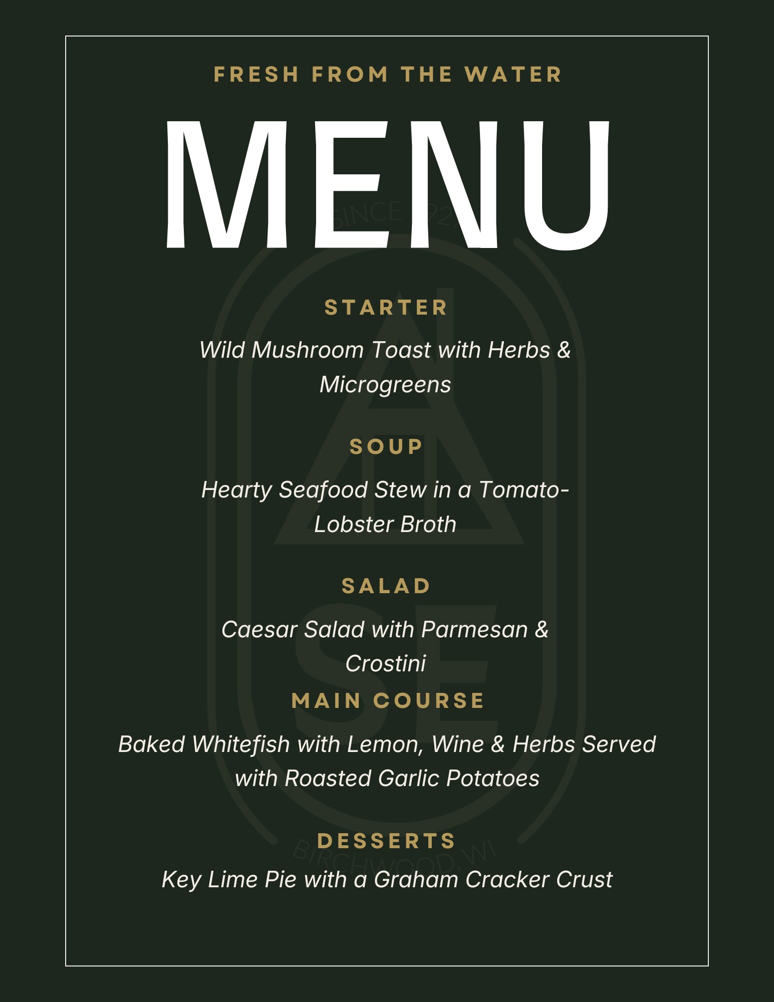 Fresh From the Water five-course menu