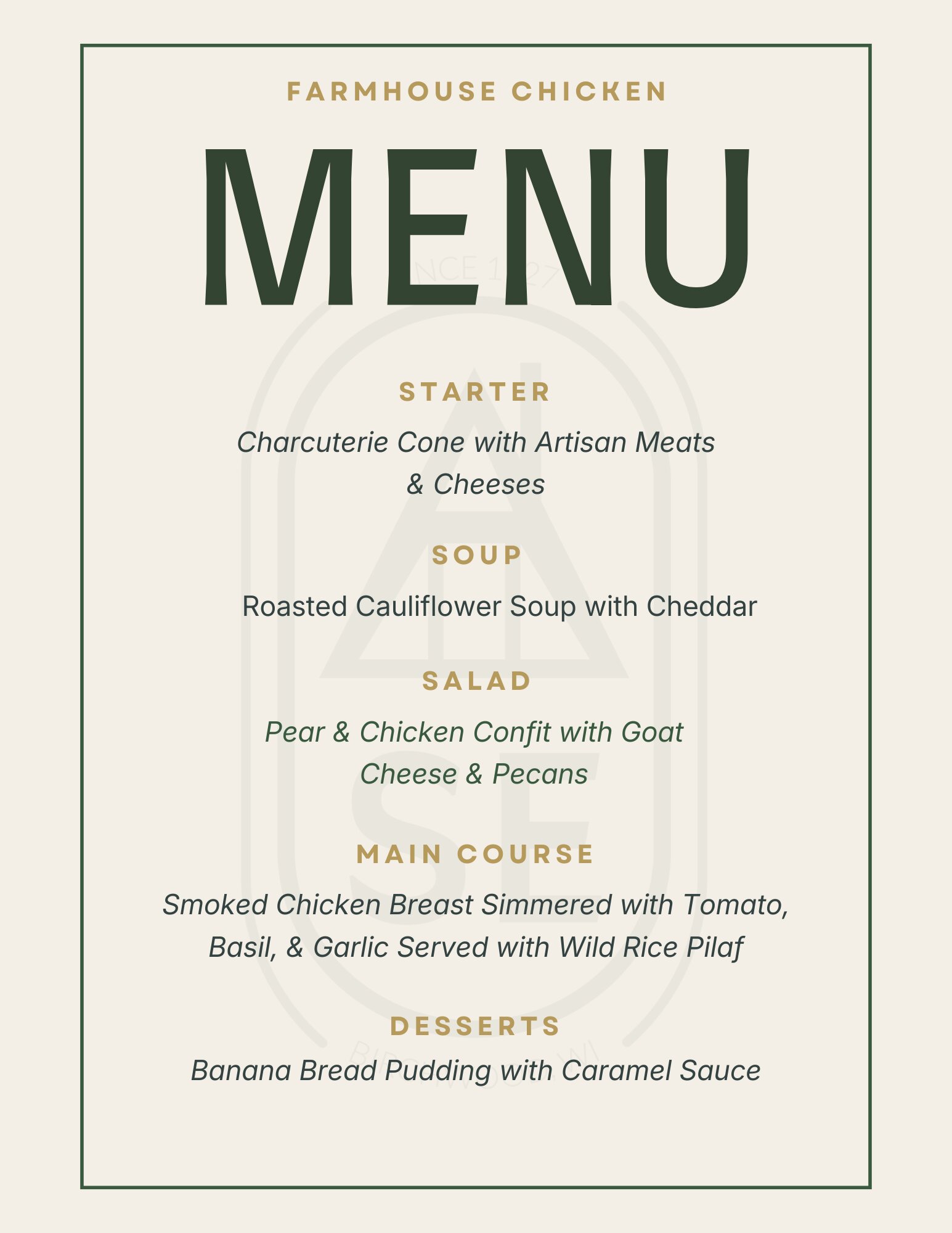 Farmhouse Chicken five-course menu