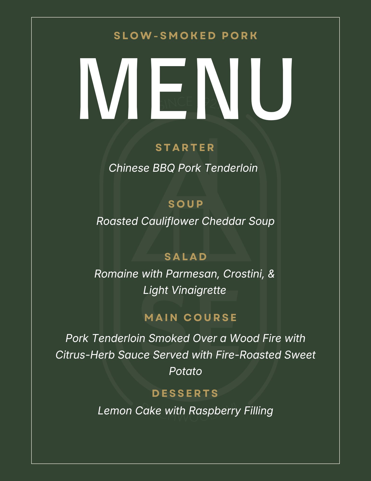 Northwoods Sirloin five-course menu